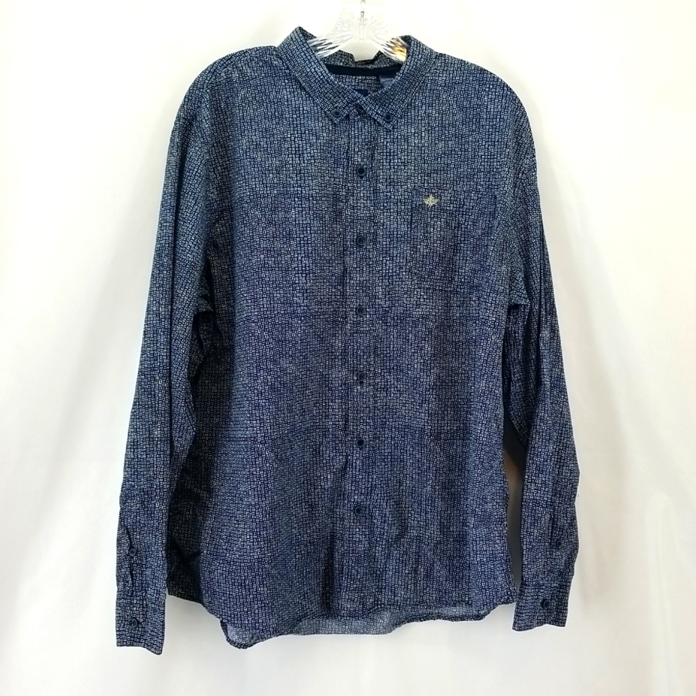 DOCKERS Blue & Beige Long Sleeve Casual Button-up Shirt XL Slim Fit